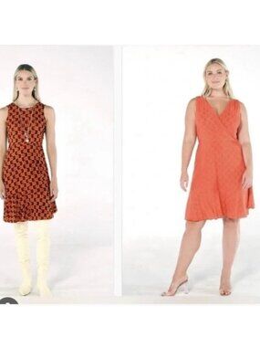 Cabi Flip Dress #6370 Orange navy blue Reversible 4 way $158 NWOT Medium